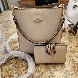 Coach Beige and Animal Print Shoulder Bag Set